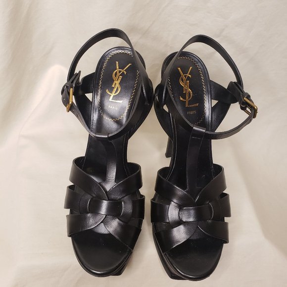 👠HOST PICK👠 SAINT LAURENT Tribute Platform Sandals in Smooth Black Leather - Picture 12 of 12